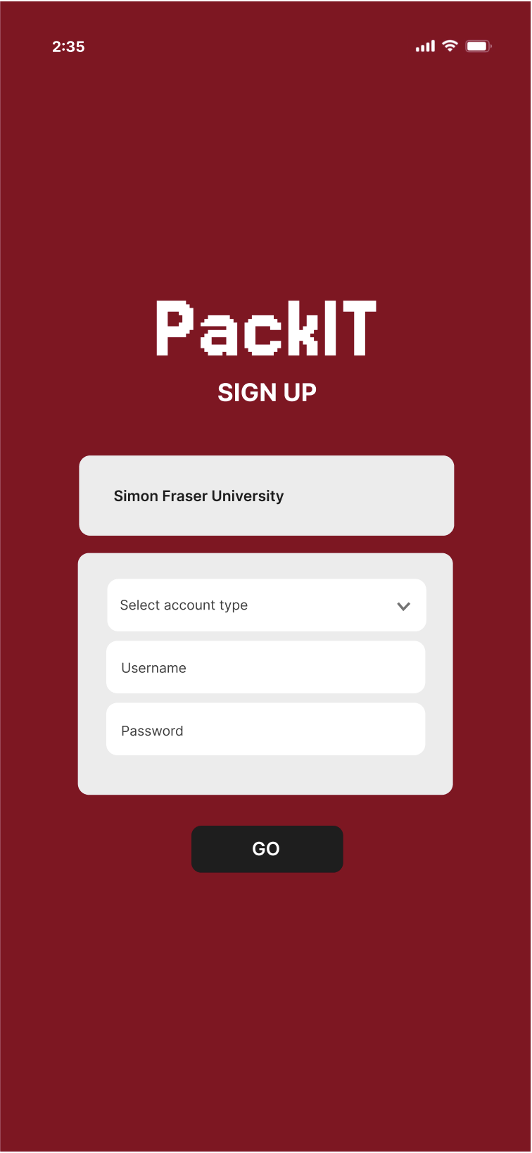 School selection screen