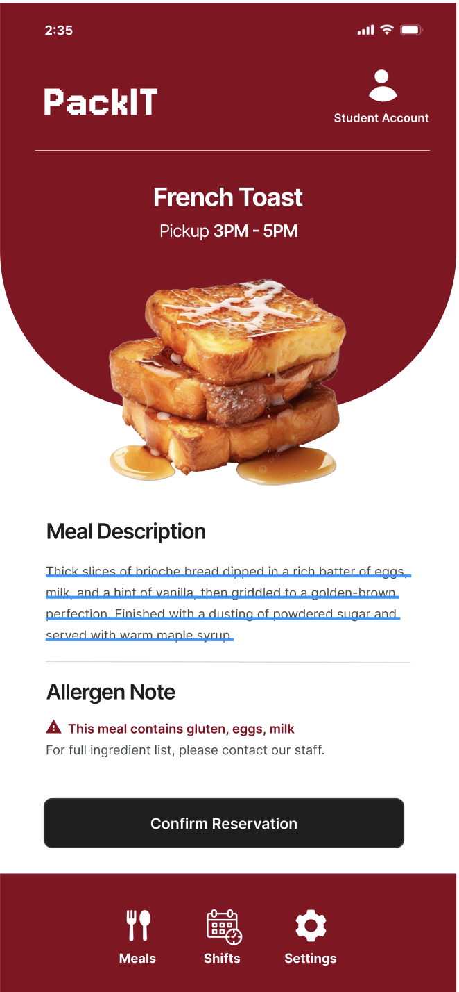 Student meal selection
