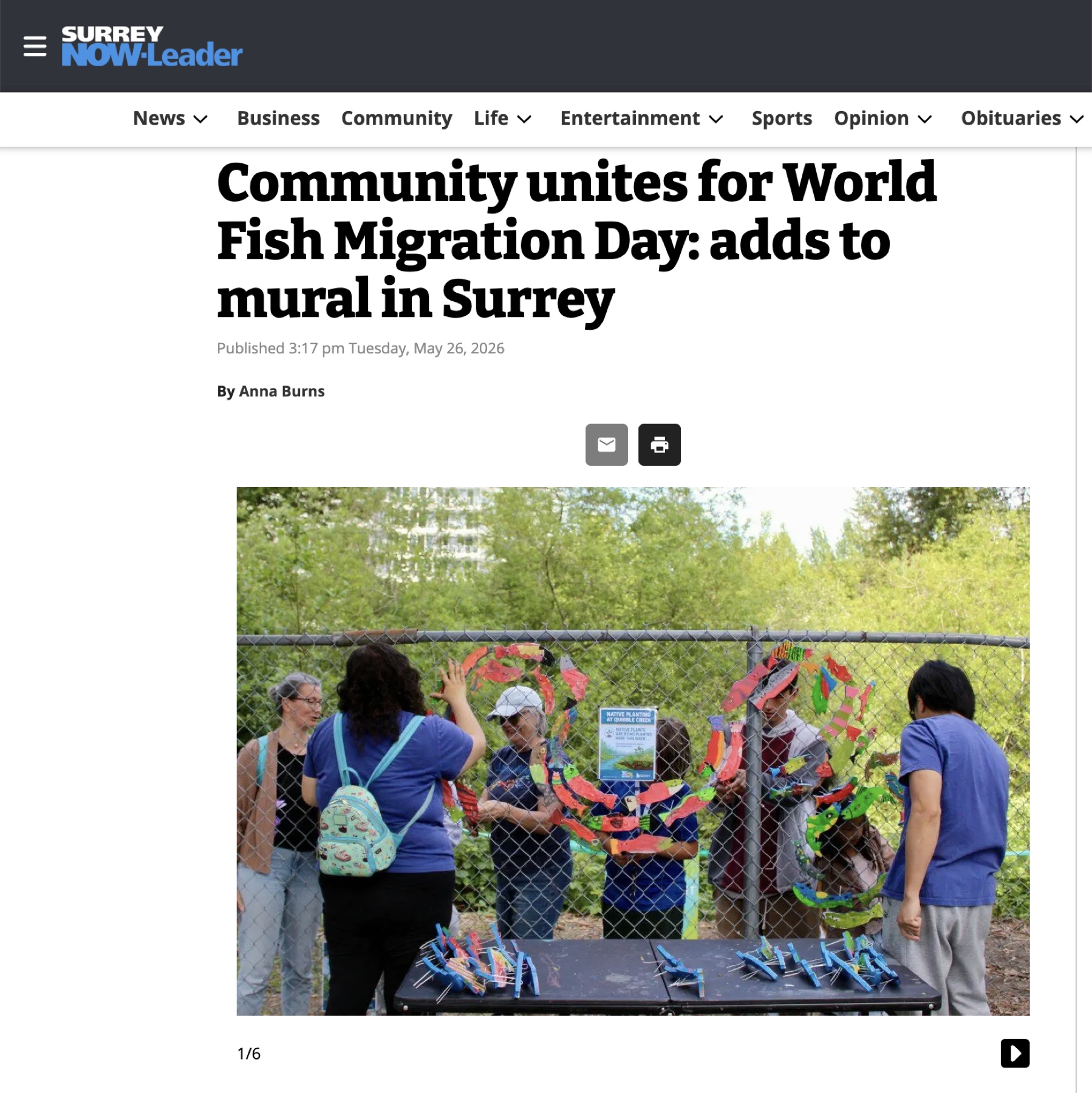 Surrey Now-Leader article about the World Fish Migration Day community mural event