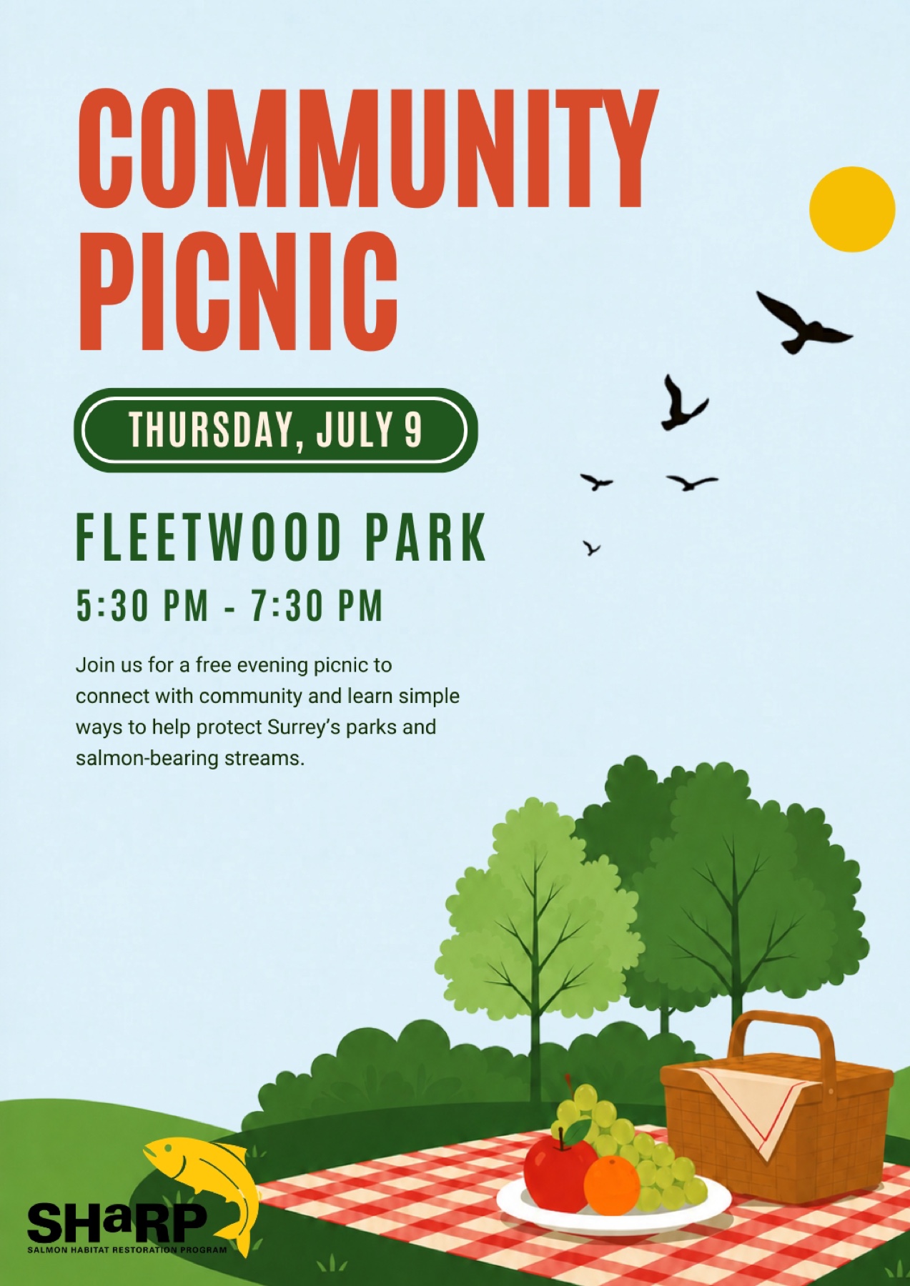 SHaRP Community Picnic poster for Fleetwood Park