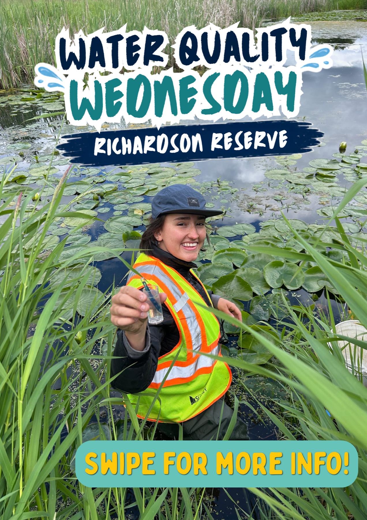 Water Quality Wednesday social cover featuring field sampling at Richardson Reserve